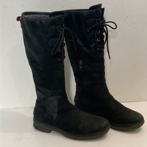 UGG Womens Elsa Black Leather Waterproof Knee High Tall Riding Boots Sz 8